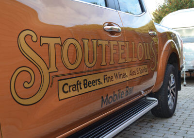 Stoutfellows mobile bar hire branding on car
